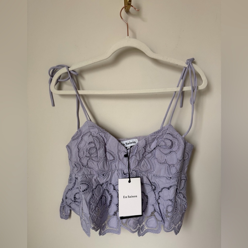 En Saison Lavender Lace Tie-Shoulder Crop Top